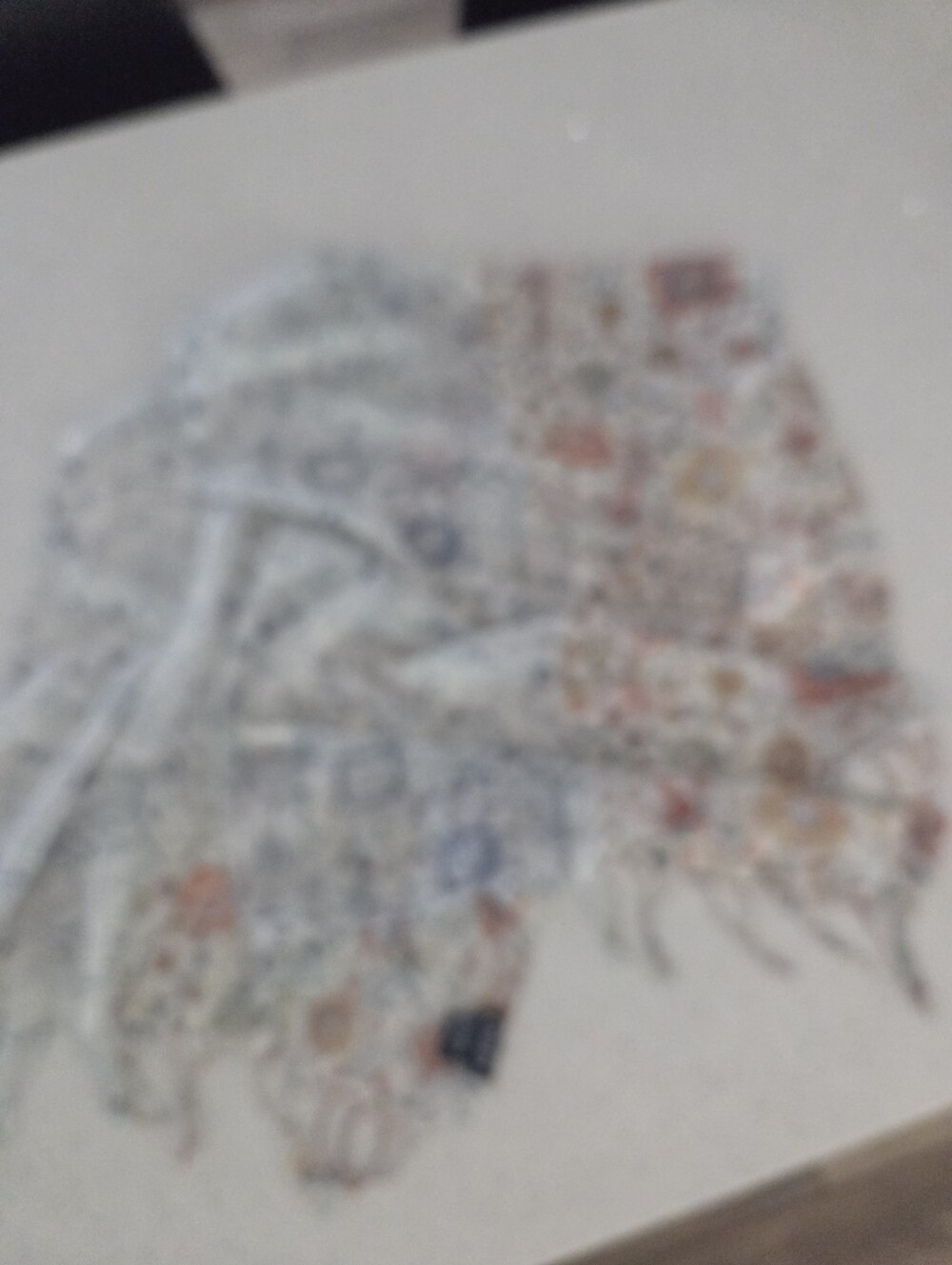 Chaps Woven Fringe Scarf - Cream with Blue & Orange Boho Vibe - Picture 9 of 10